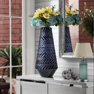 Vase en verre soufflé à la main avec des textures sculptées à la main - Vase à large ouverture unique, vase à fleurs en verre de style Art moderne - Convient pour la maison, le bureau, la bibliothèque et la décoration de mariage