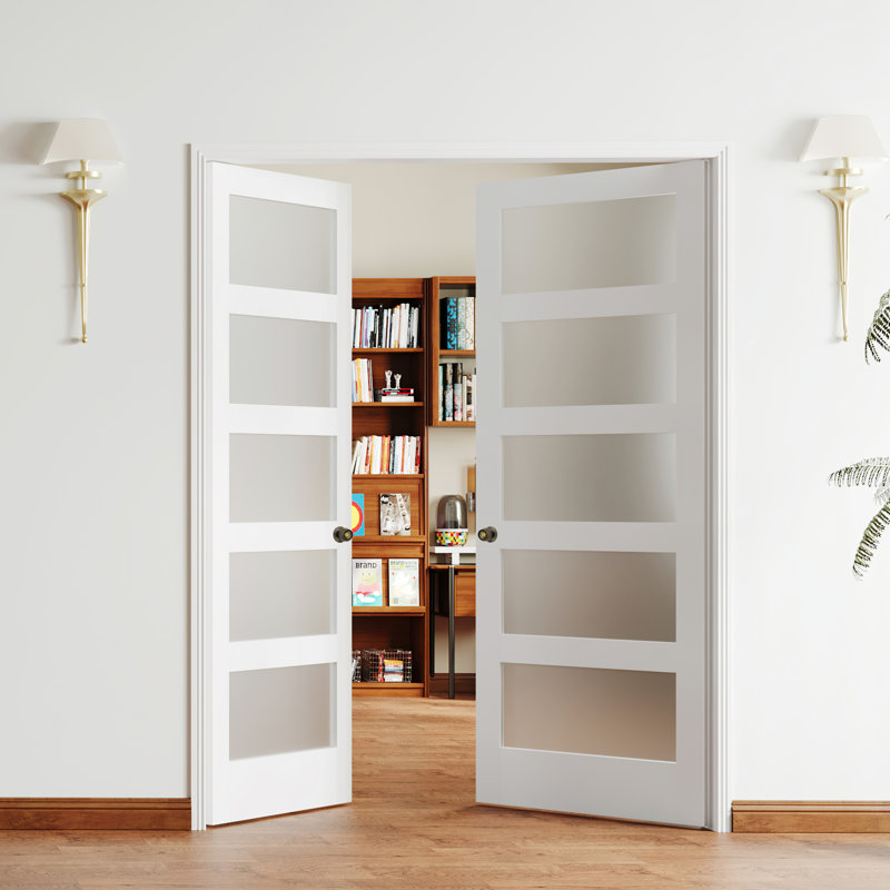 Portes-garde-manger en verre givré de conception moderne avec 5 portes intérieures et panneau de fibres à densité moyenne blanc avec poignée Slab Doors