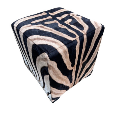 Real Zebra Skin Upholstered Ottoman 21HX20X20"