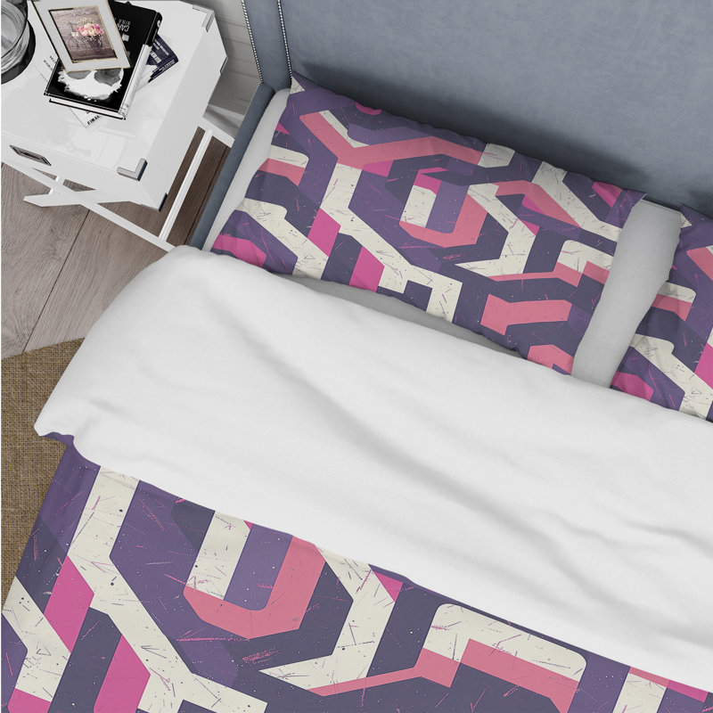 Ensemble de housse de couette rose mauve Midcentury Maze Dream I - Midcentury