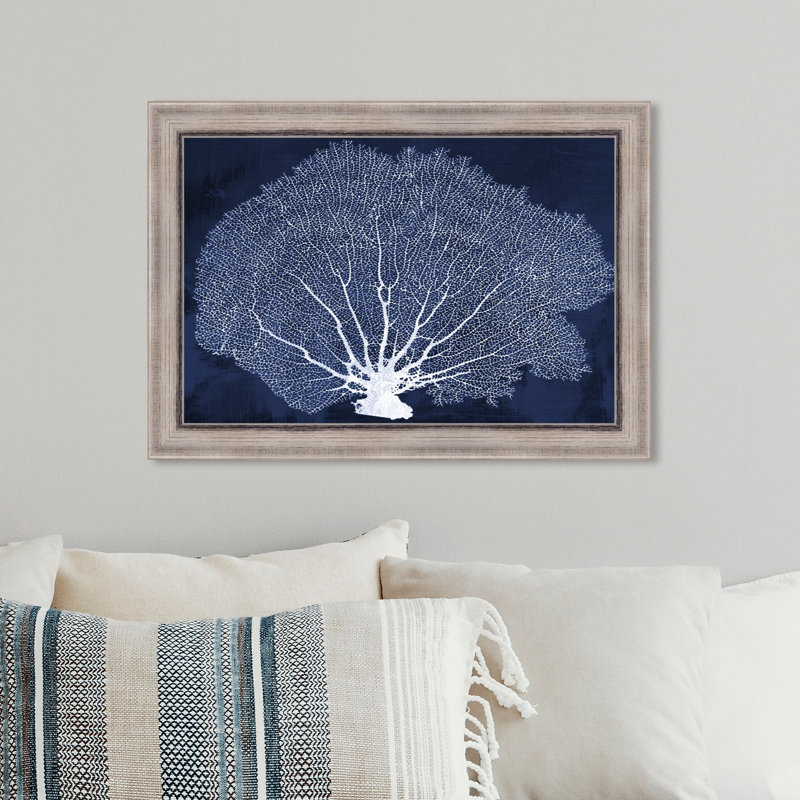 «Nautical and Coastal Coral Fan», impression d'art graphique sur papier, H 12 po x l 17 po x P 0,5 po, Cadre noir plat
