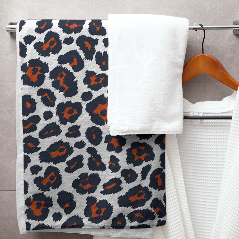 Garp Bath Towel, Microfiber, White/Orange/Dark Navy