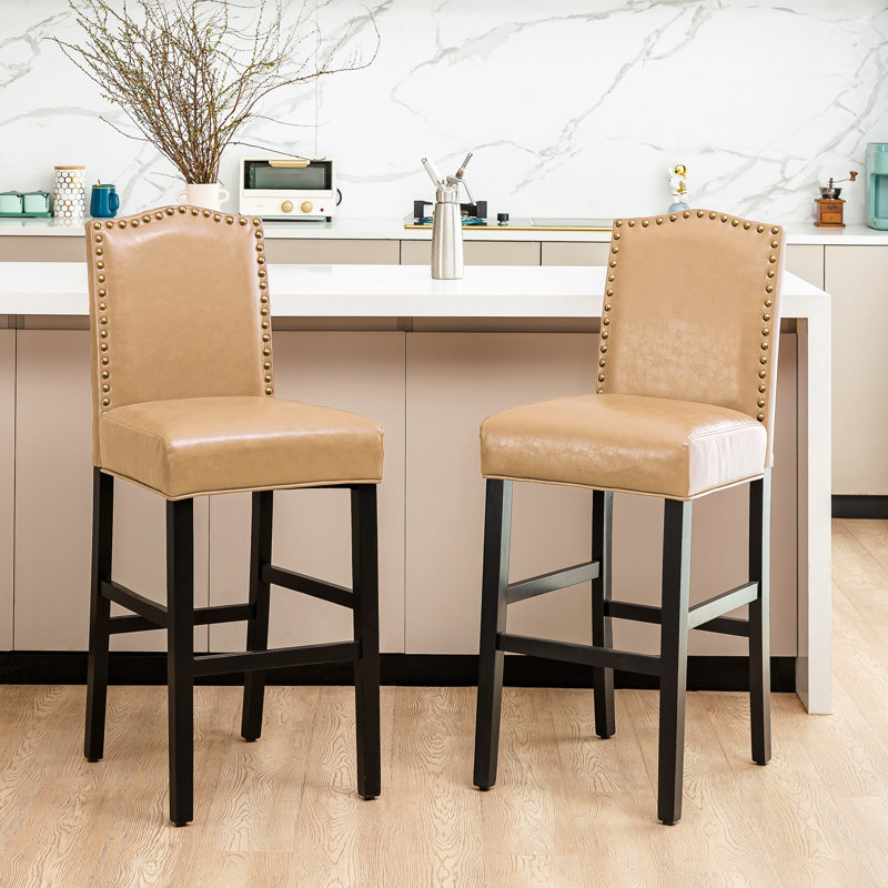 Tabouret de bar en cuir reconstitué avec dossier haut, Beige