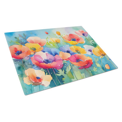 Anemones in Watercolor Glass Cutting Board Large