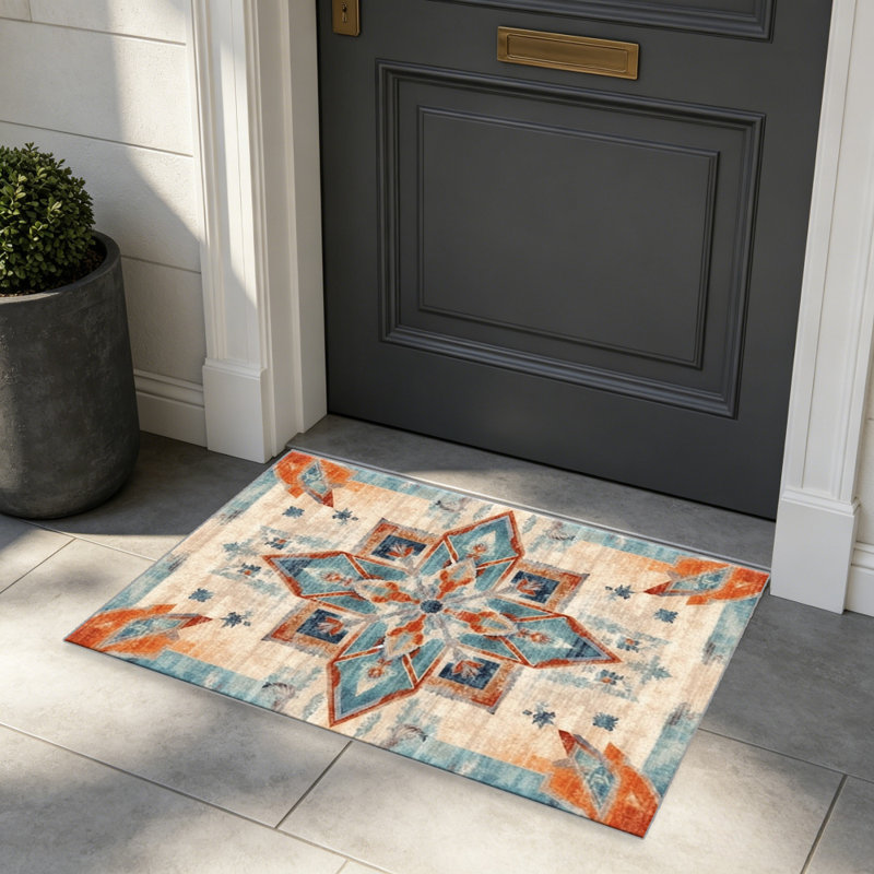 Orange Blue Bohemian   area rugs for Living Room, Soft and Comfortable, Suitable for all seasons, easy to maintain, machine washable Indoor floor mat, Under Table Farmhouse suitable for Bedroom, Dining Room, Study,  Balcony, Home Decor Patio