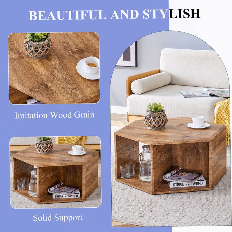 MDF coffee table, wood grain pattern stickers, multi-hole design to give more storage space, simple and convenient design makes it suitable for all kinds of style scenes.
