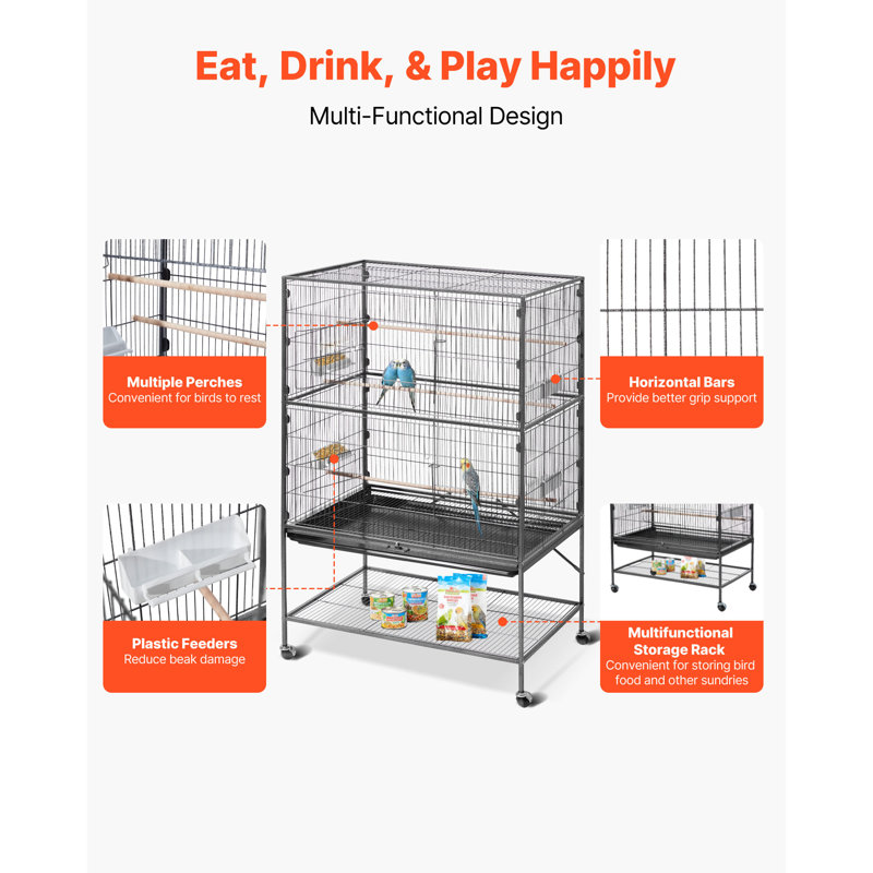 Cage à oiseaux 36,61 x 22,83 x 59,45 pouces, enceinte en plastique noir avec ventilation