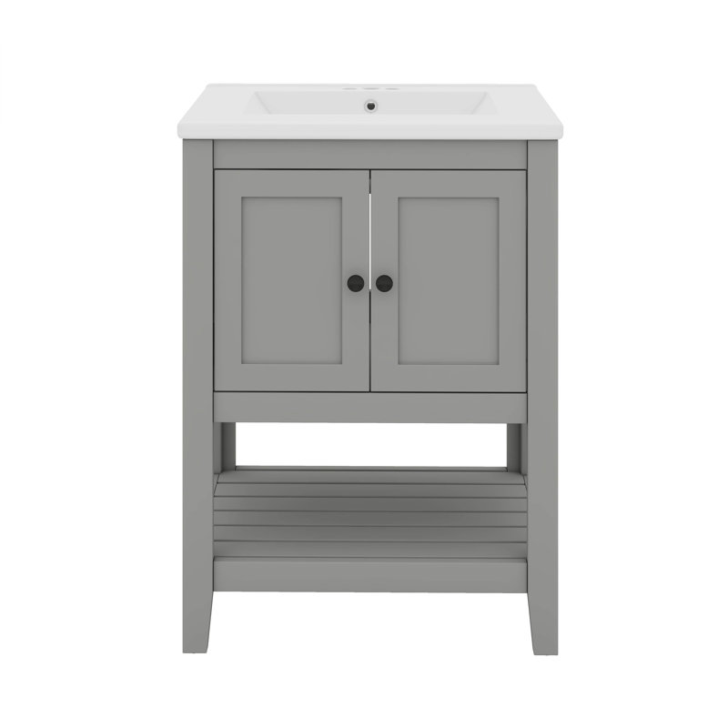 Armoire de meuble-lavabo simple 24 po avec portes et tablette ouverte 24 po, Grey