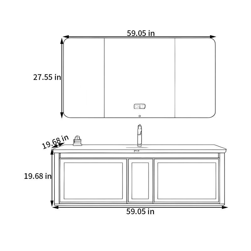 Armoire de salle de bain française, H 19,68 po x l 59,05 po x P 19,68 po