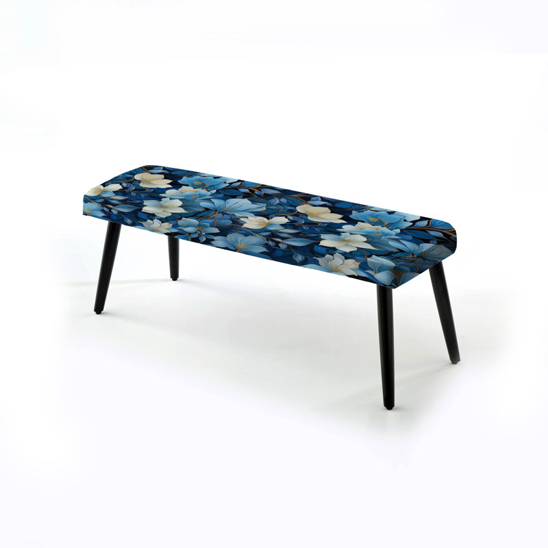 Motif floral blanc et bleu III - Banc rembourré noir floral