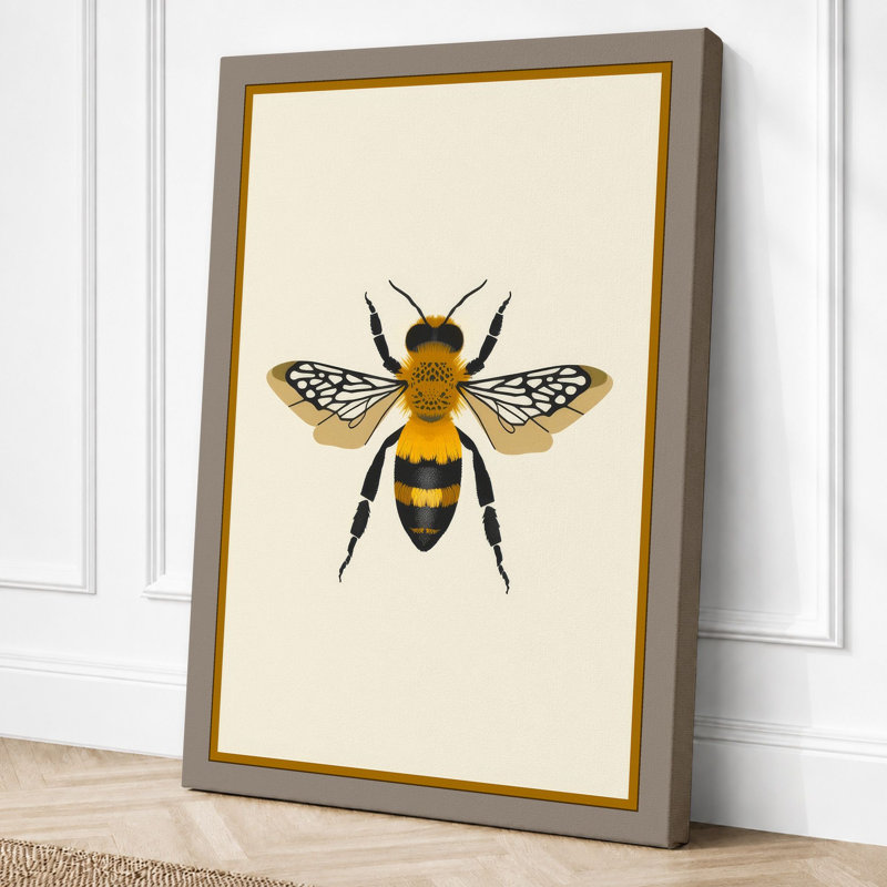Detailed Bee Study Botanical - Wrapped Canvas, 24x16 - 61.0 x 40.6 cm, Taupe Border