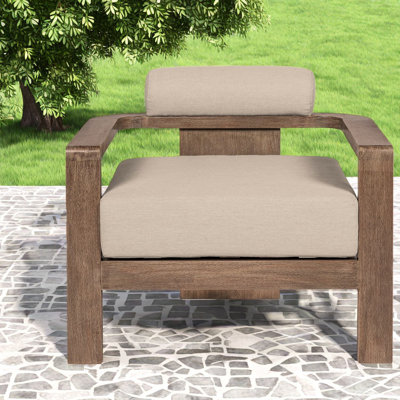 Modern Weathered Eucalyptus Patio Lounge Chairs With Comfort Cushions