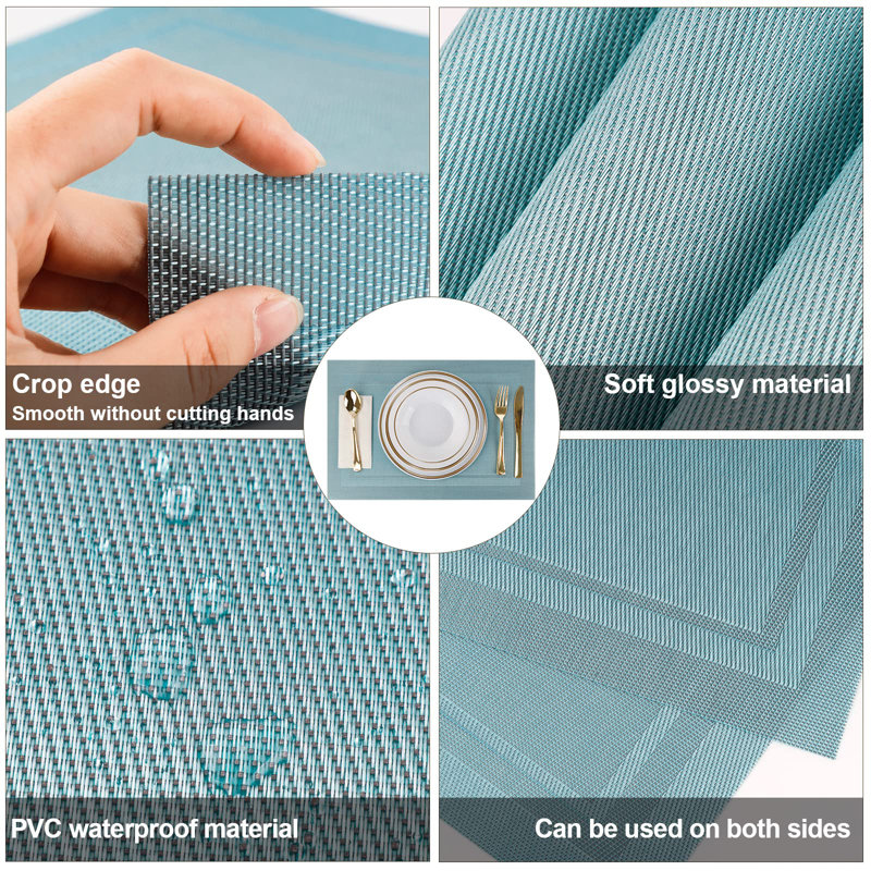 Blue Heat-Resistant Woven Vinyl Placemats, 6 Pack