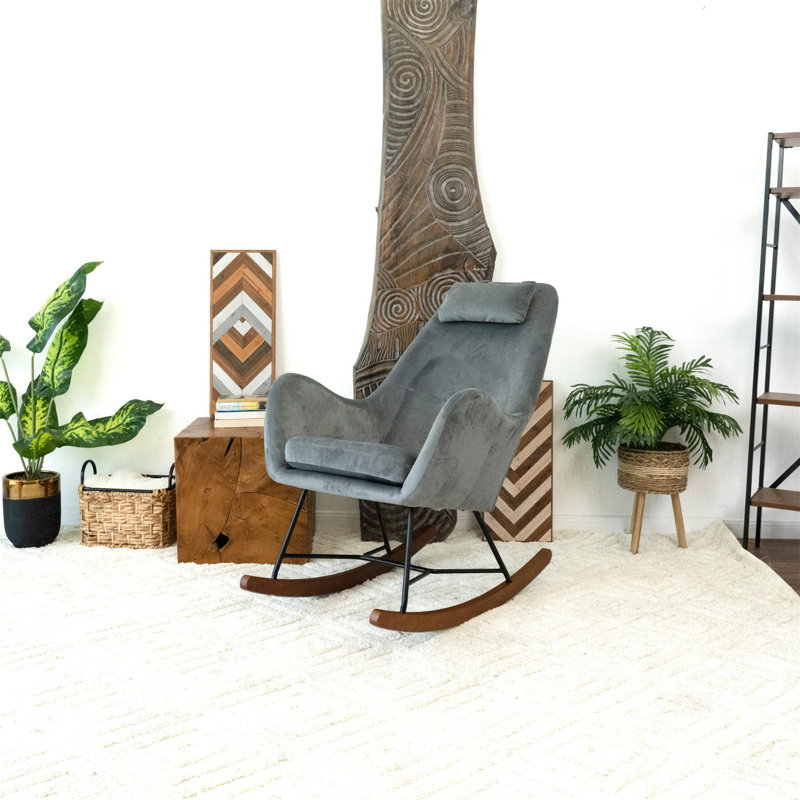 Chaise berçante en velours Chelsea, Gris clair