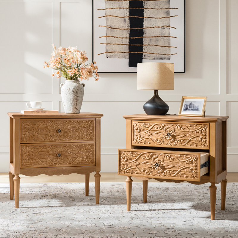 Hayter Traditional 28"Tall 2-Drawer End Table with Solid Wood Legs and Simple Assembly, Oak
