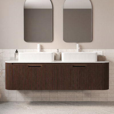60 in.W x 19.69 in.D x 34 in.H Single Sink Wall Mounted Floating Bathroom Vanity in Dark Walnut Woodgrain with Integrated Rectangular White Ceramic Sink & Carrara White Sintered Stone Top