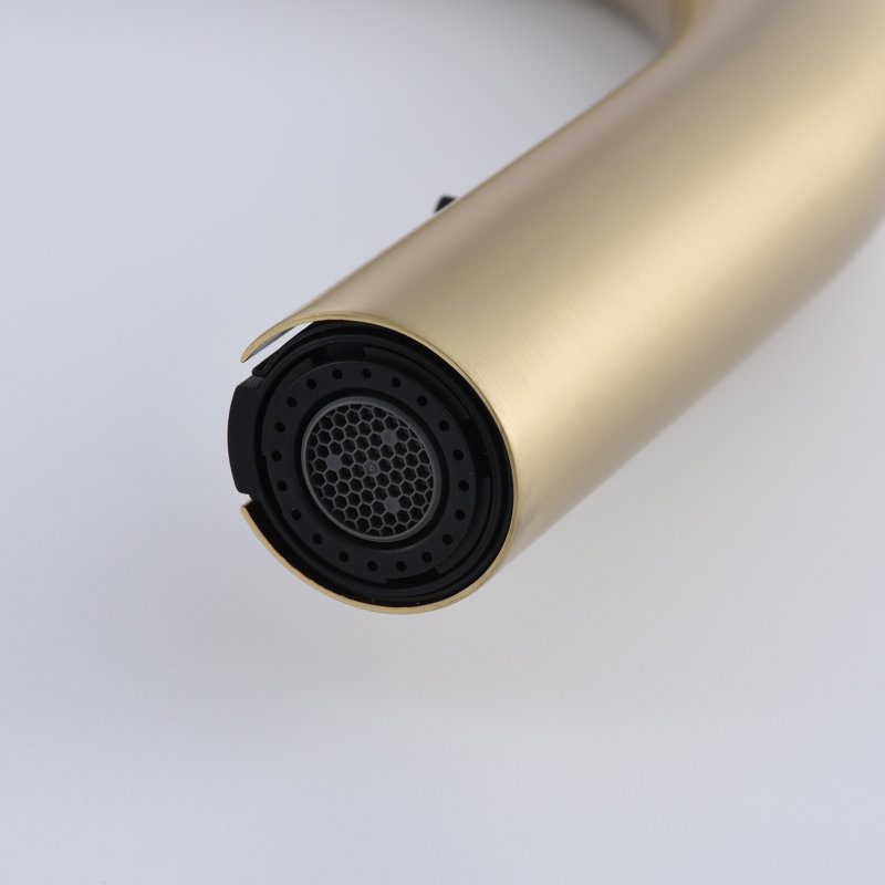 Robinet de cuisine 17,71 "avec douchette extractible, robinet d'évier de cuisine à poignée simple en laiton, Or brossé