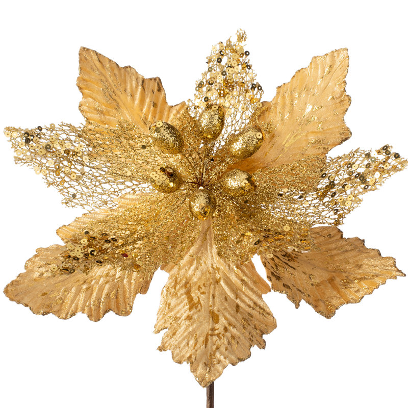 Fabric Poinsettia Arrangement, 40cm H x 32cm W x 32cm D, Gold