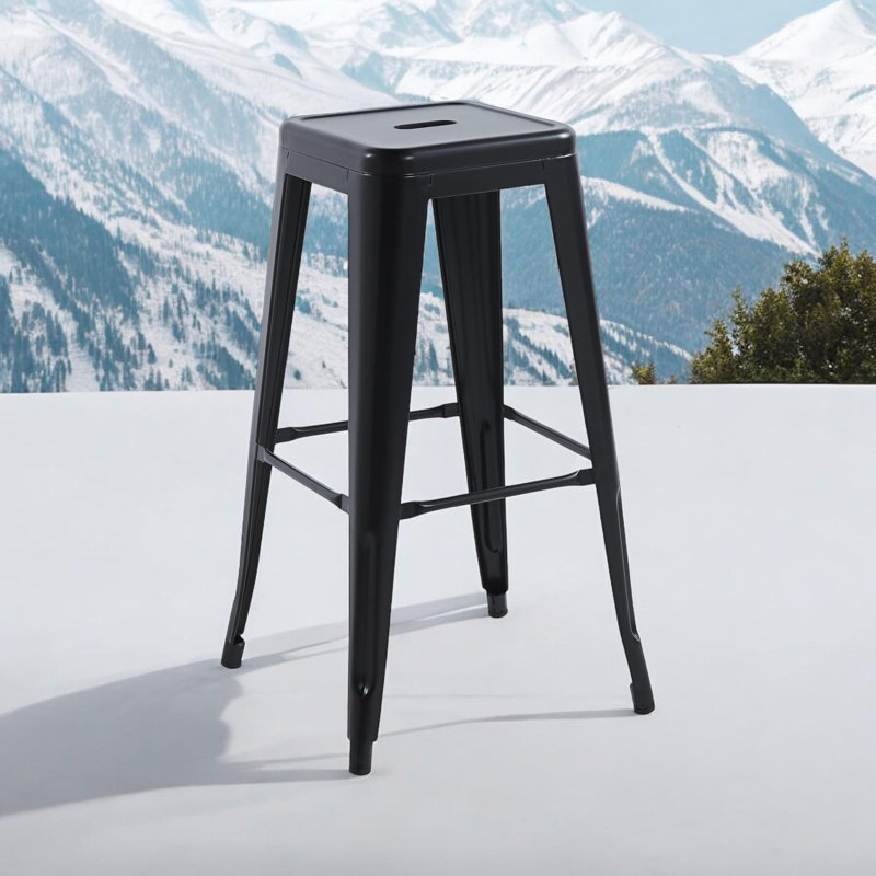 Stylish Clarke Metal Indoor/Outdoor Stool – Sleek Barstool with Gleaming Finish, Stackable & Practical Seating for Home, Living Room