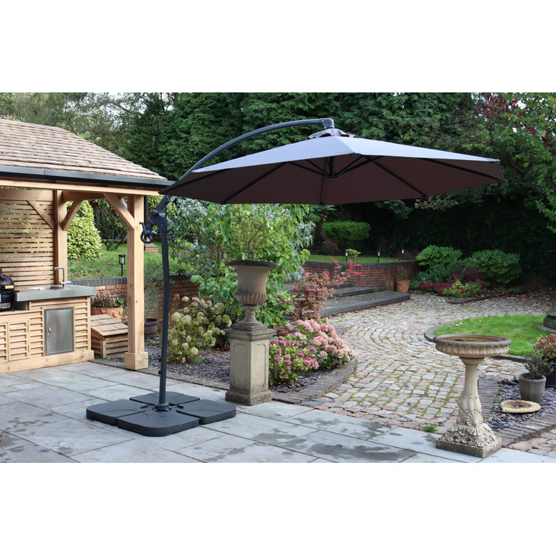 Oyster 3m Standard Cantilever Over Hanging Powder Coated Parasol with Cross Stand This parasol is made using Polyester Fabric which has a Weather-Proof Coating & UPF Sun Protection Level 50
