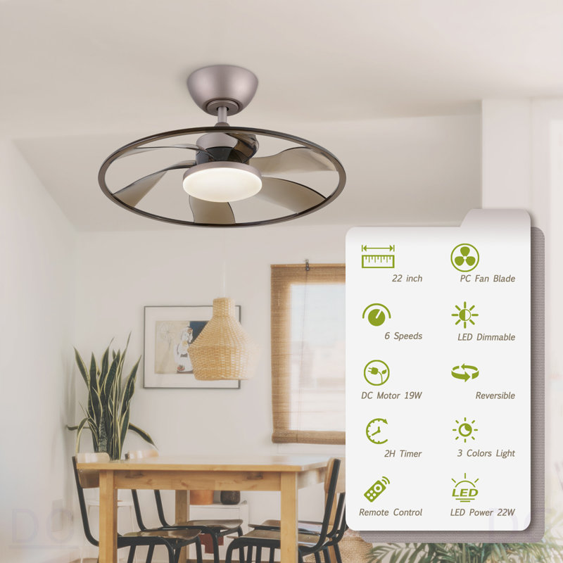 Light Pro 22 po Ventilateur de plafond intelligent à DEL avec télécommande pour café, Café