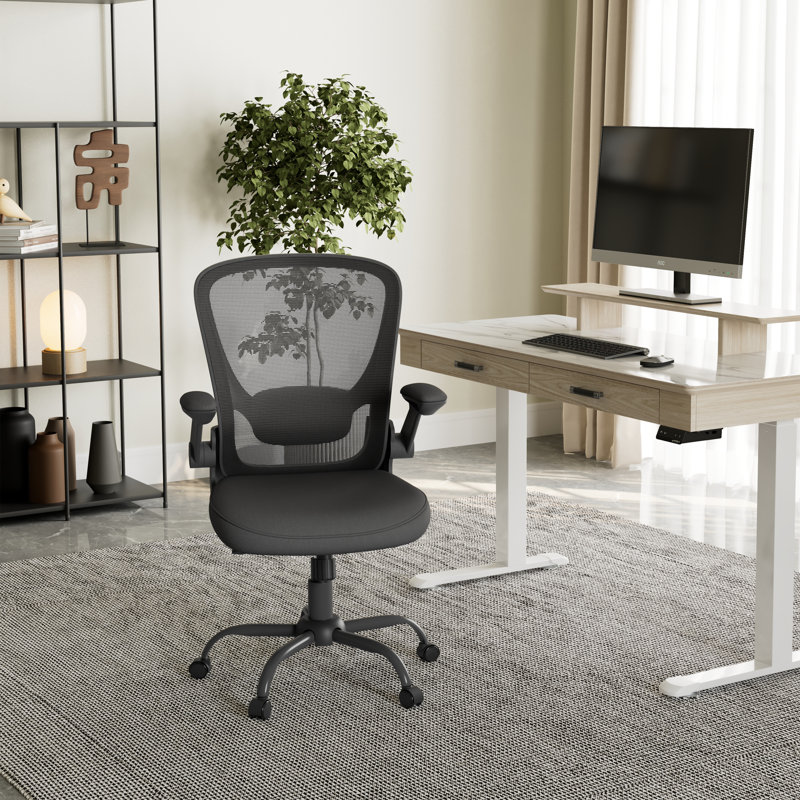 Chaise de bureau en maille avec accoudoirs relevables Girdie, Noir