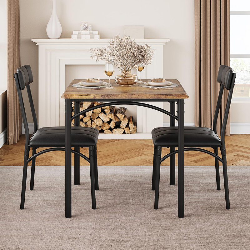 Dining Table Set For 2, Kitchen Table With 2 Upholstered Chairs, 3 Piece Square Dining Room Table Set
