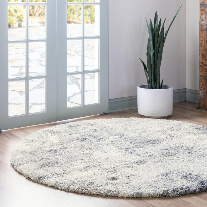 Tapis abstrait gris / ivoire, Rond 3 pi 3 po