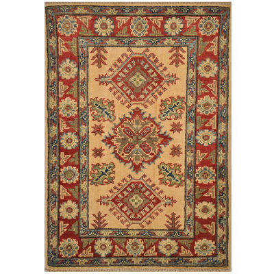 Tapis en laine noué la kazak beige 2 pi x 3 po one-of-kind main Yoshiko