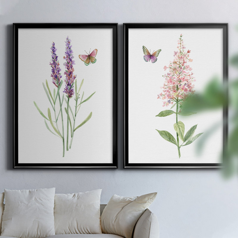 «Wildflower Botanical I», ensemble de 2 reproductions d'art, H 26,5 po x l 73 po x P 1,5 po, Toile encadrée noire