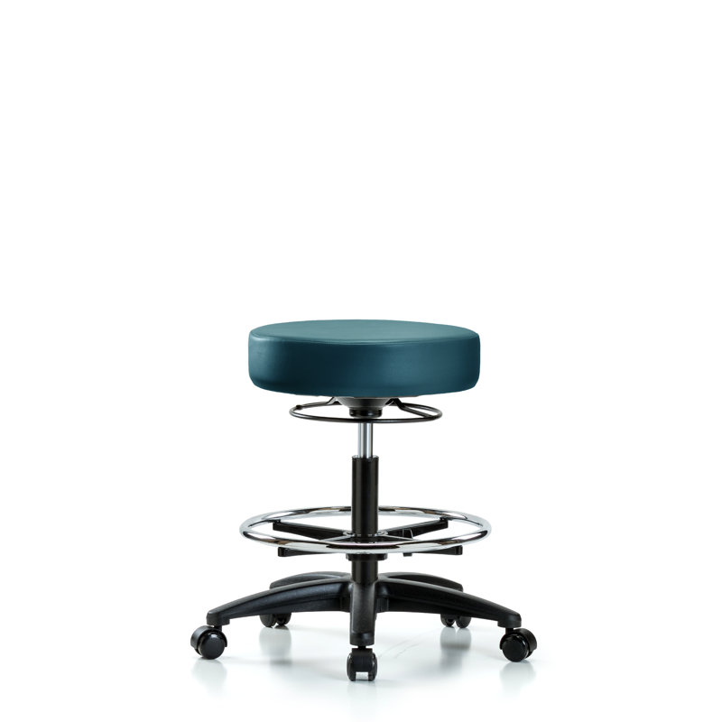 Tabouret en vinyle sans dossier - hauteur de banc moyenne avec anneau de pied chromé et roulettes en vinyle Supernova bleu marine
