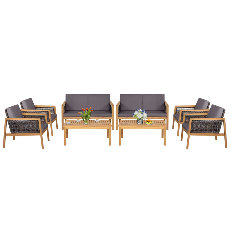 Jarif Acacia 8 - Person Patio Conversation Set with Cushions, Gray