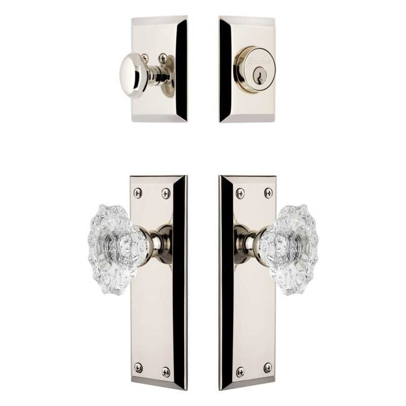 Ensemble de grande entrée Grandeur Fifth Avenue avec poignée en cristal Biarritz en nickel poli, 2.75", Polished Nickel