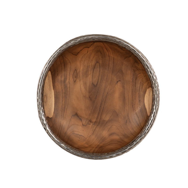 Teak Wood Bowl Wall Art, Metallurgy Edge, 12" H x 12" W x 2" D