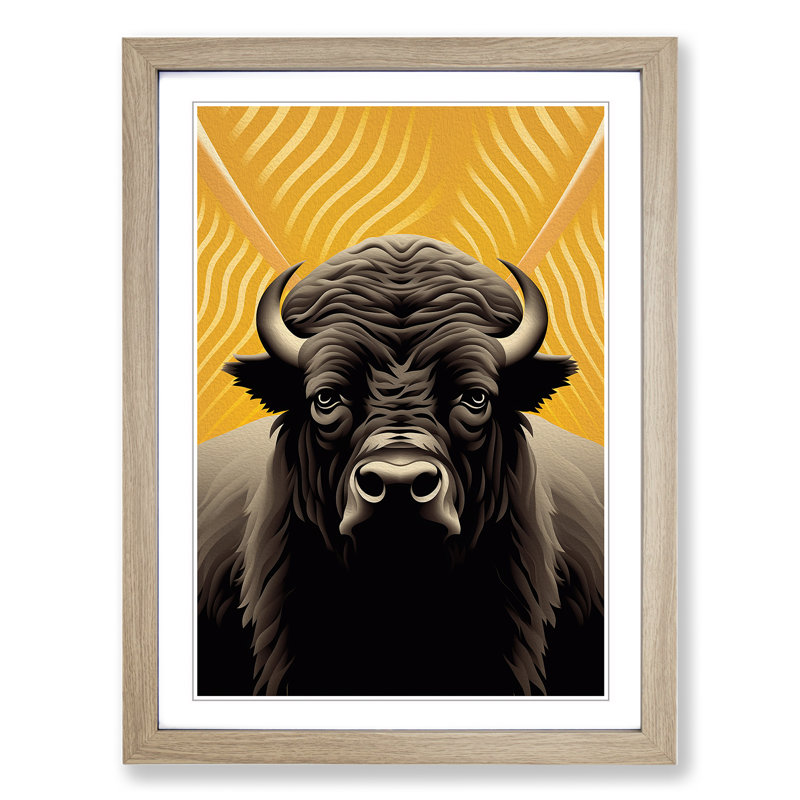 Bison Op Art - Framed Print, 46cm H x 34cm W x 2cm D, Oak Framed