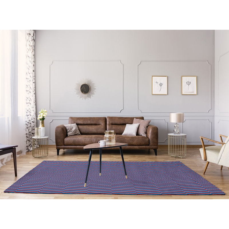 Tapis bleu/rouge fait main, Rectangle 8 pi x 10 pi