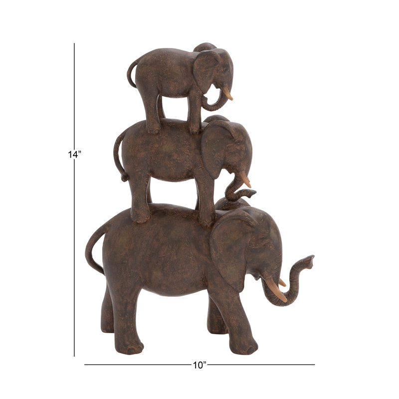 Eclectic Brown Resin Elephant Stack Sculpture
