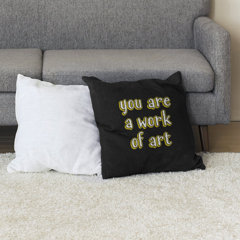 Coussin de sol œuvre d’art, H 36 po x l 36 po, Jaune