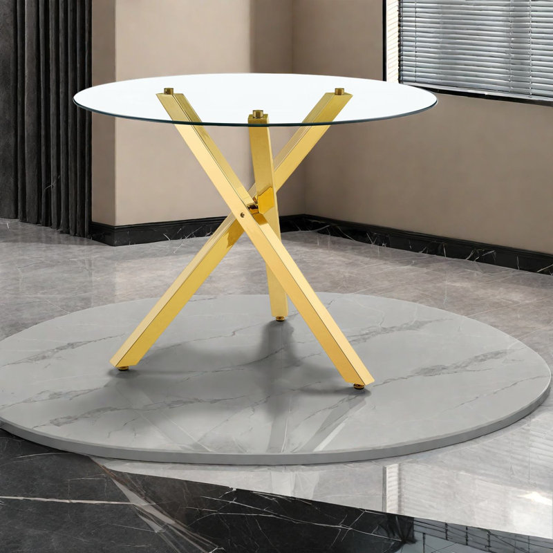 Tables de salle à manger contemporaines en verre avec structure en métal doré pour petits espaces