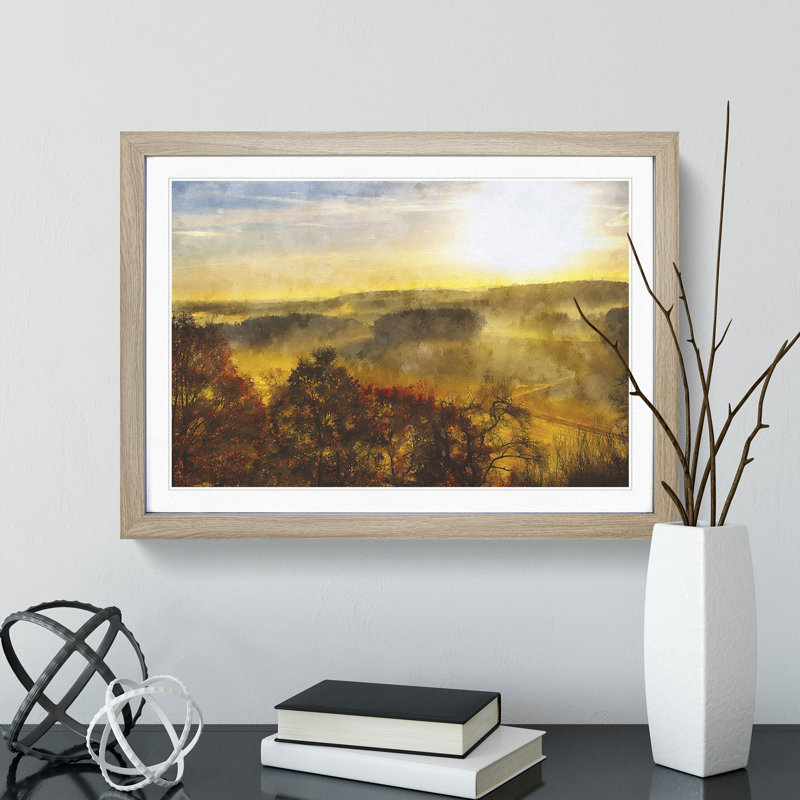 Sunrise over the Meadow - Picture Frame Painting, 36cm H x 48cm W x 2cm D, Oak Framed