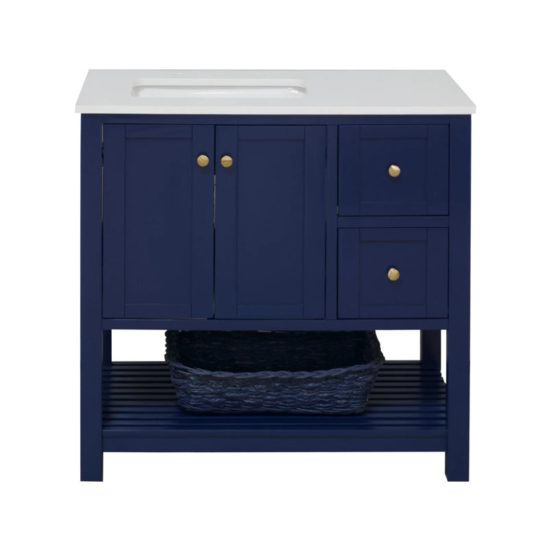 Ensemble de meuble-lavabo simple 36 po Binne, Quartz, Bleu royal