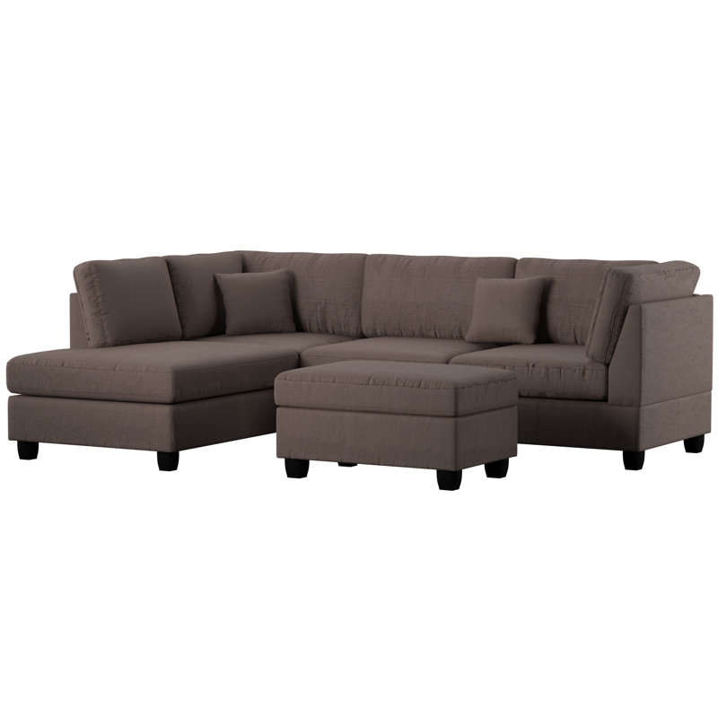 Eldredge Upholstered L-Shaped Sectional Reversible, Chocolate Brown Polyester Blend