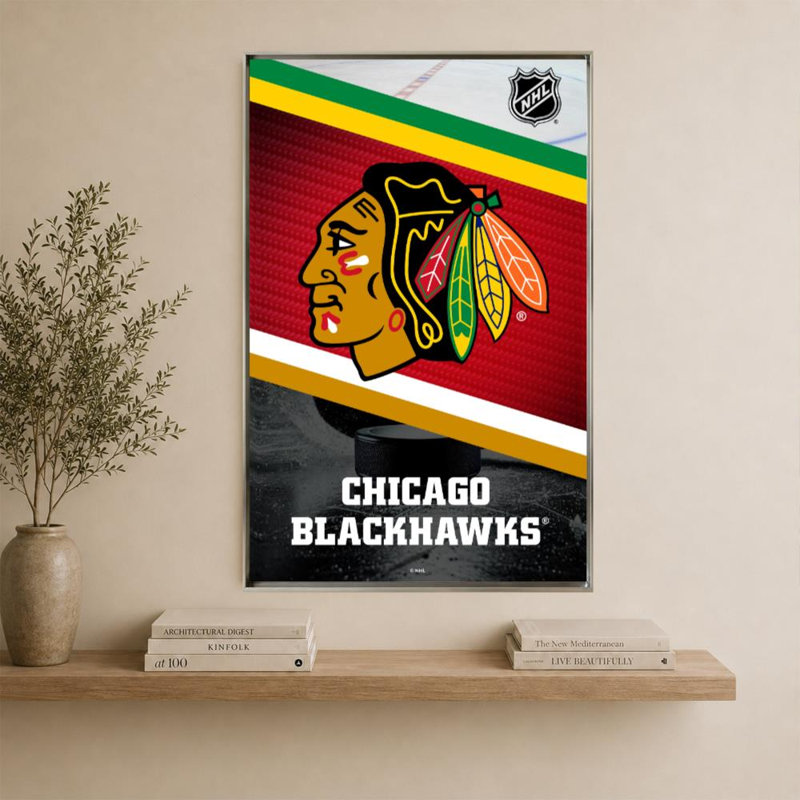 Décoration murale des Blackhawks de Chicago (NHL), H 60 po x l 40 po, Cadre plat flottant, Argent