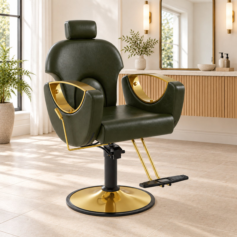 Fauteuil de barbier inclinable de luxe, fauteuil de salon hydraulique réglable en hauteur, fauteuil de coiffeur pour salon de coiffure - Vert