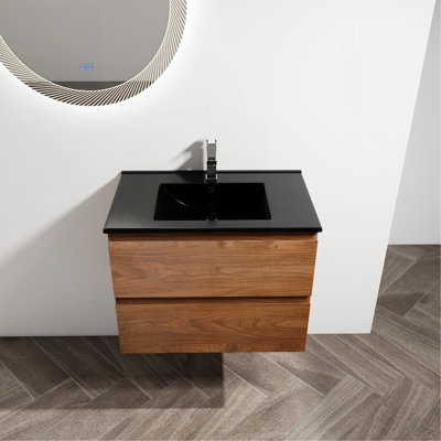24" Wall-Mounted Bathroom Vanity With Ceramic Sink, 2-Soft Close Drawers, KD-Package