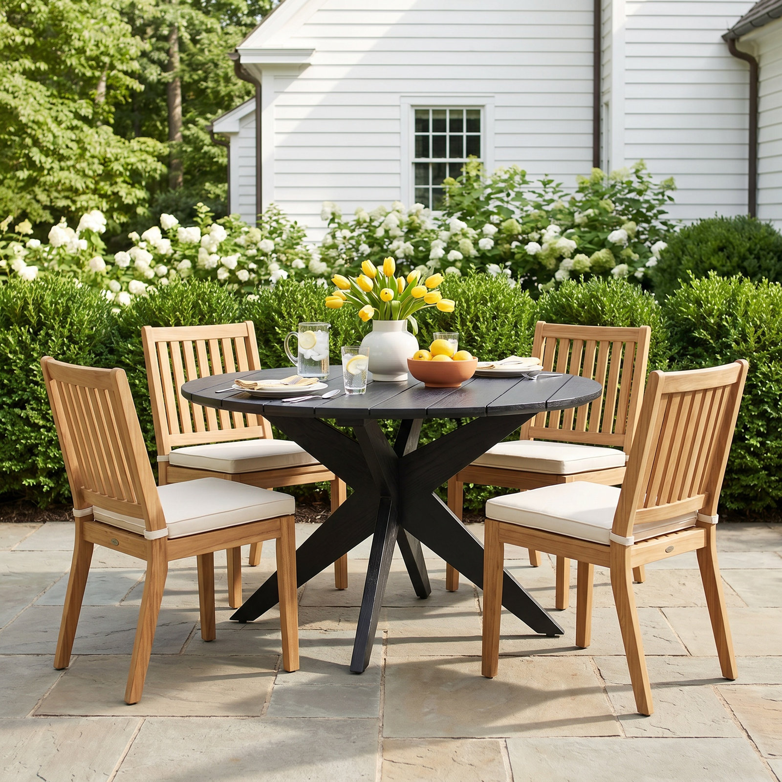  53.15" Teak Solid Wood Patio Dining Table, Black Matte