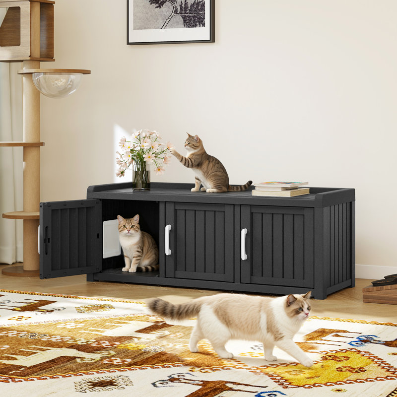 Enceinte cachée pour litière pour chat - 3 portes et fenêtres, matériau PP imperméable, conception de table d'appoint