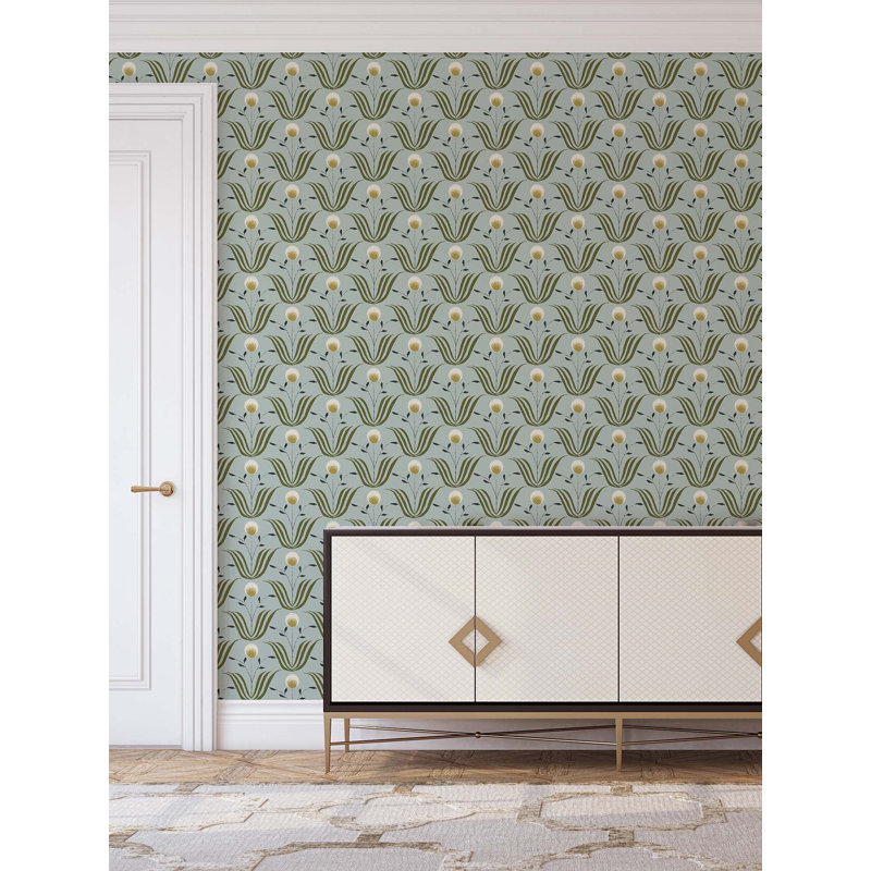 Lady Charlotte Spring Bloom 10' L x 24" W Peel and Stick Wallpaper Tile, Self-adhesive, Ash Blue