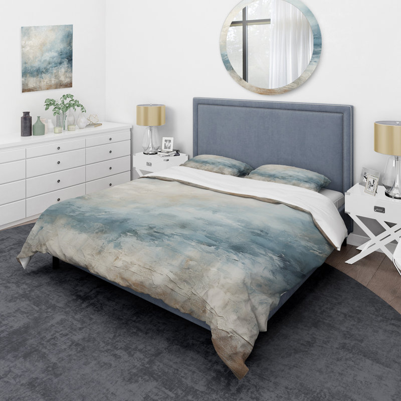 Ensemble de housse de couette Beige Blue Ocean Storm I - Abstract Shapes, Housse de couette simple et deux taies décorative