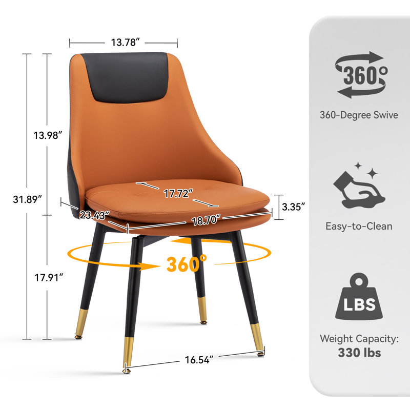 Modern Light Luxury PU Leather Swivel Dining Chair Set For Home & Commercial Dining Spaces, Orange/black